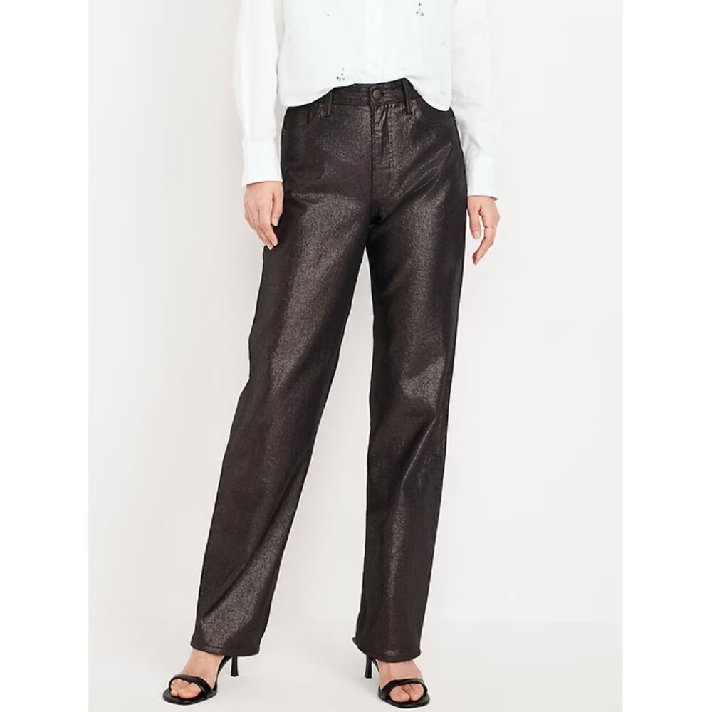 Old Navy black shine High-Waisted Shine OG Loose Jeans 16 HIGH RISE PARTY CITY
